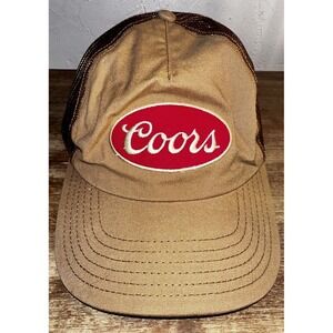 Coors Canvas Embroidered Red Oval Logo Baseball Tan Mesh Snap Back Trucker Hat